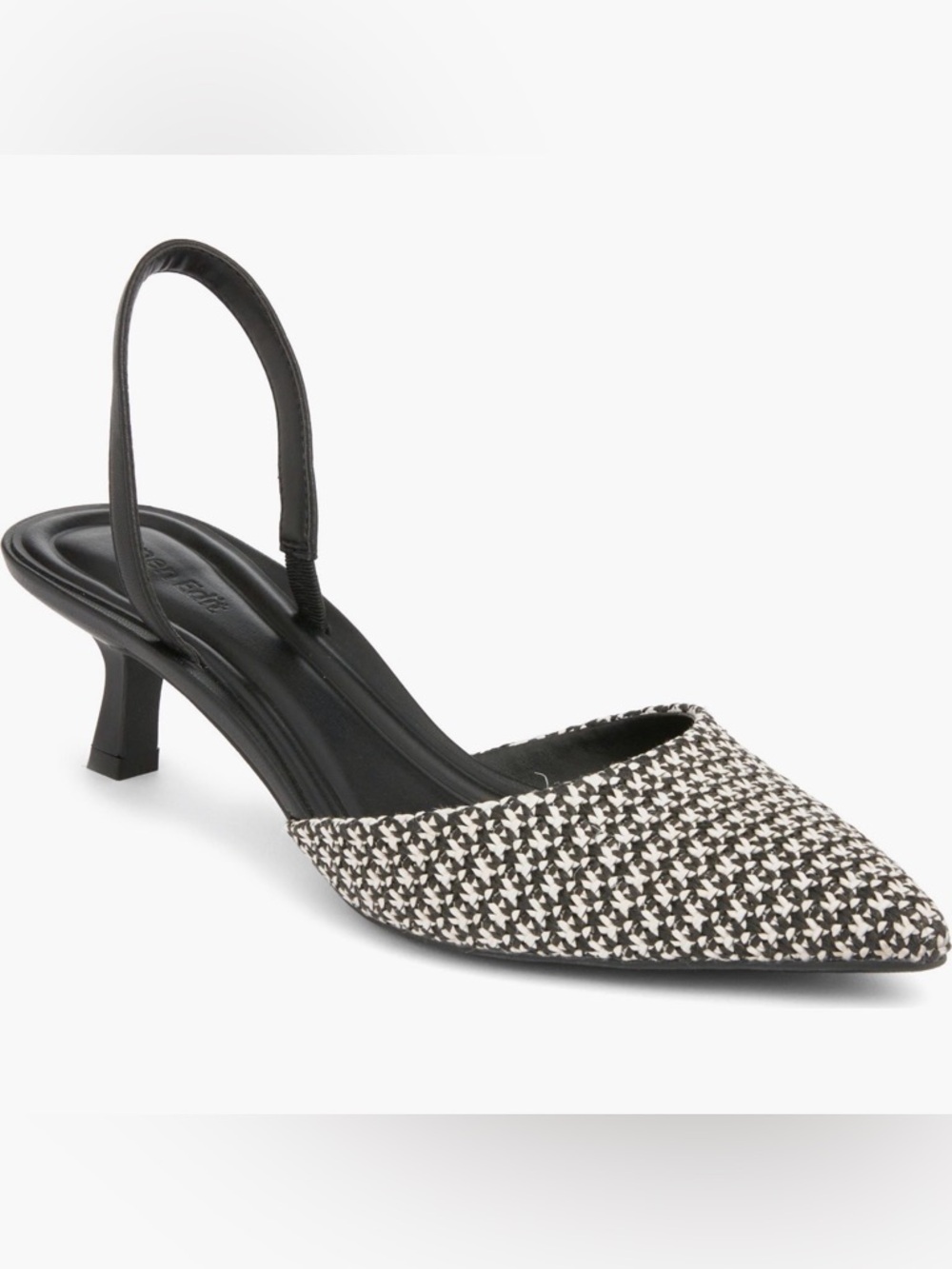Open Edit Cammie Black & White Houndstooth Slingback Kitten Heels